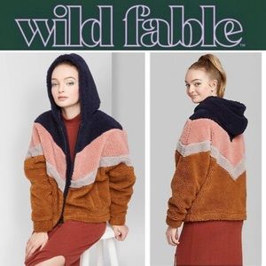 🆕 Zip Up Fleece Sherpa Hooded Jacket WILD FABLE